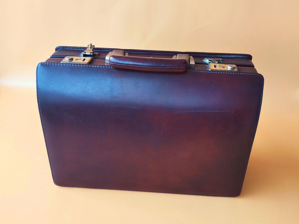 Brown Leather Attache Case | Modernist Lawyer Briefcase | Structured Business Valise with Pocket