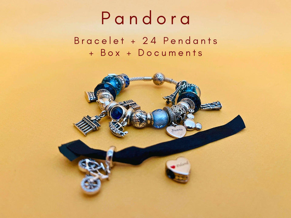 Pandora bracelet detail silver charms close-up