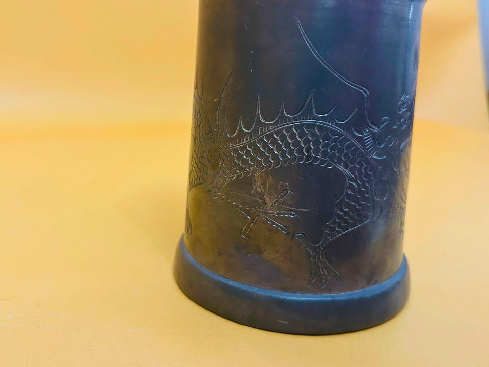 Vintage Pewter Beer Mugs (Set of 2) - Engraved Dragon Tankards - Medieval Style Barware
