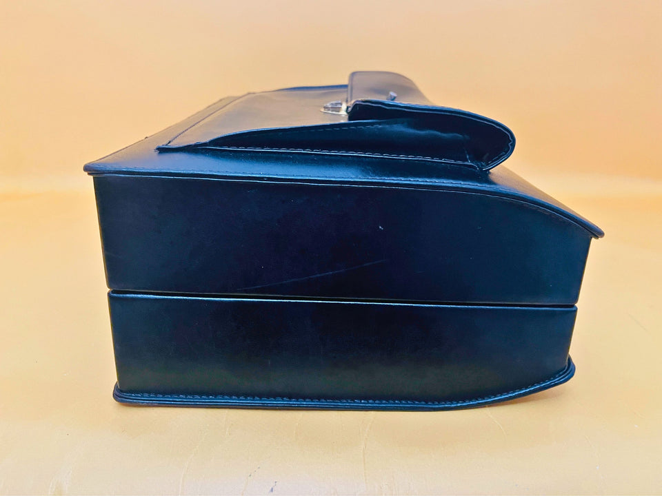 Vintage Black Leather Executive Briefcase – Attache Case with Key and Front Pocket