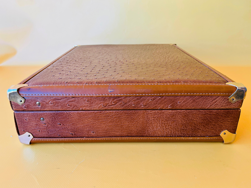 1970s Ostrich Leather Suitcase | Full-Quill Exotic | Tobacco Brown