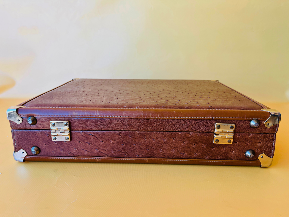 1970s Ostrich Leather Suitcase | Full-Quill Exotic | Tobacco Brown