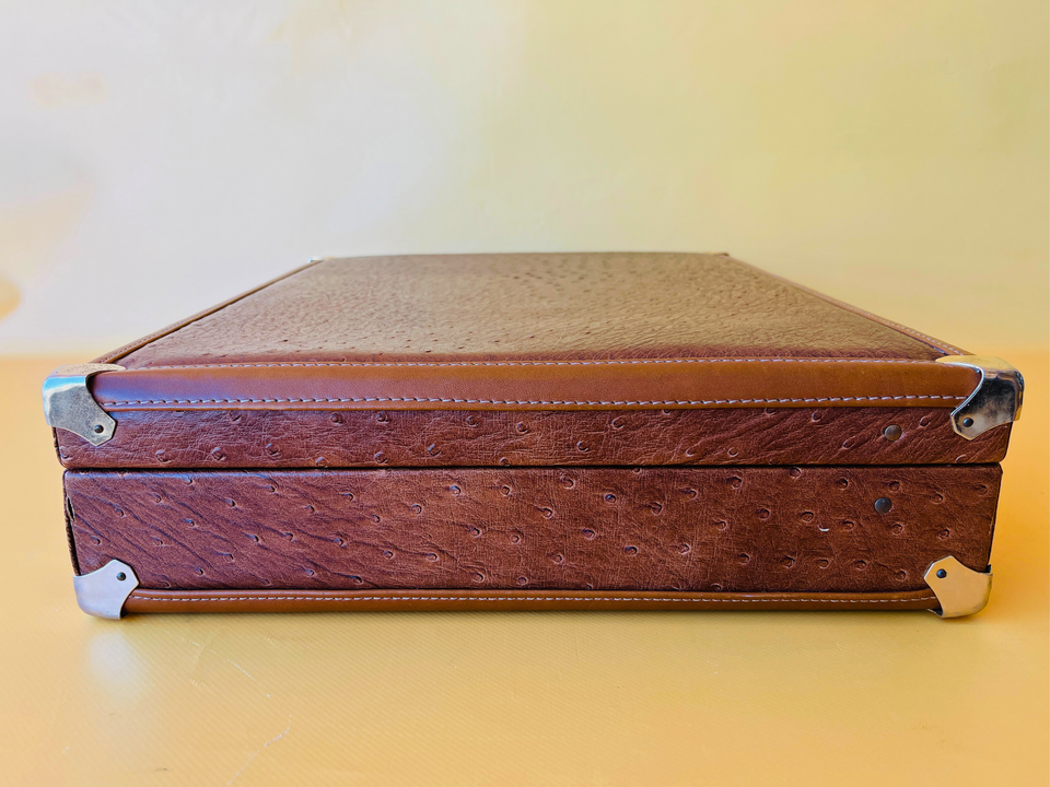 1970s Ostrich Leather Suitcase | Full-Quill Exotic | Tobacco Brown