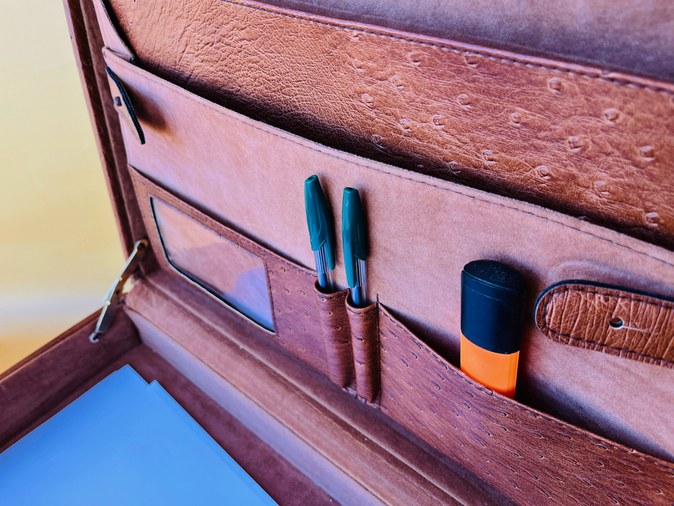 1970s Ostrich Leather Suitcase | Full-Quill Exotic | Tobacco Brown