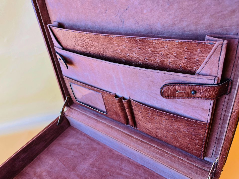 1970s Ostrich Leather Suitcase | Full-Quill Exotic | Tobacco Brown