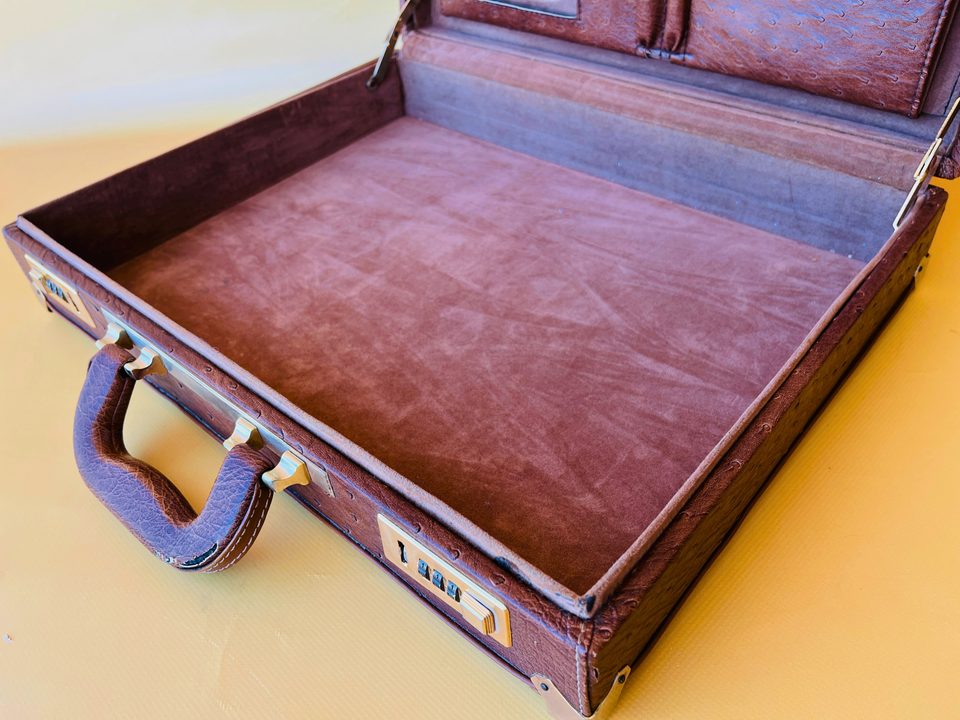 1970s Ostrich Leather Suitcase | Full-Quill Exotic | Tobacco Brown