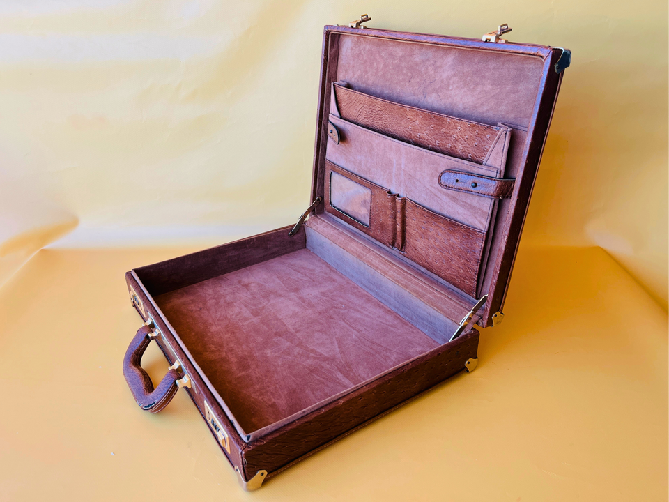 1970s Ostrich Leather Suitcase | Full-Quill Exotic | Tobacco Brown