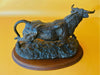Vintage Resin Bull Sculpture | Wooden Base | Spanish Style Home Decor