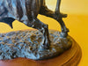 Vintage Resin Bull Sculpture | Wooden Base | Spanish Style Home Decor