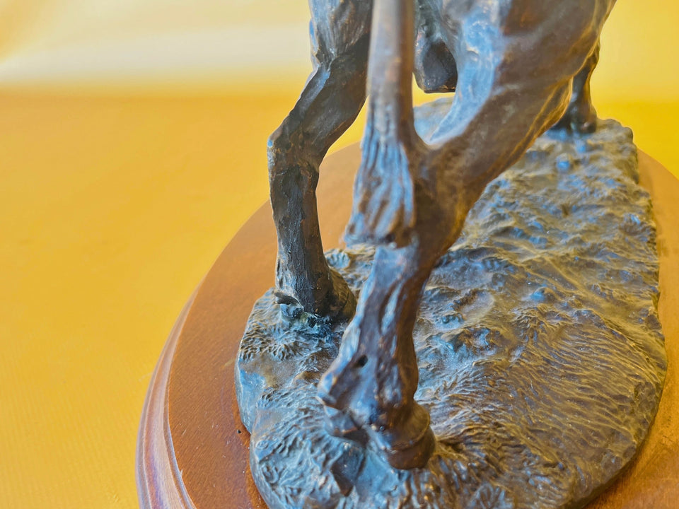 Vintage Resin Bull Sculpture | Wooden Base | Spanish Style Home Decor
