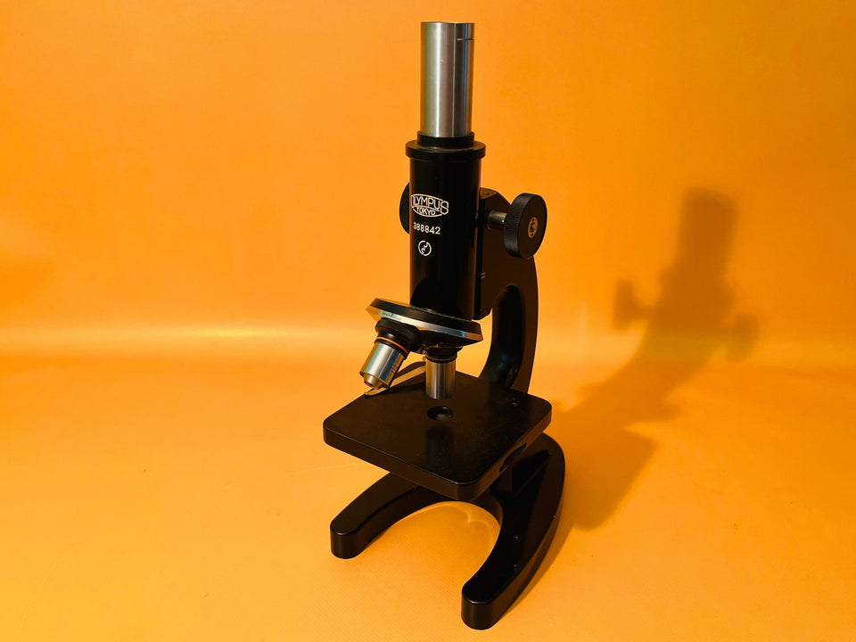 Olympus Tokyo vintage black monocular microscope, front view