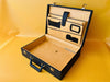 Vintage briefcase interior with pockets keys and pen