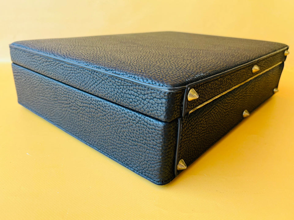 Vintage Black Leather Briefcase — Walden 200 With Keys & Pen