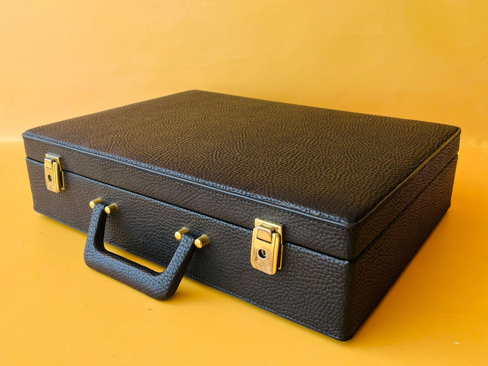 Vintage Black Leather Briefcase — Walden 200 With Keys & Pen