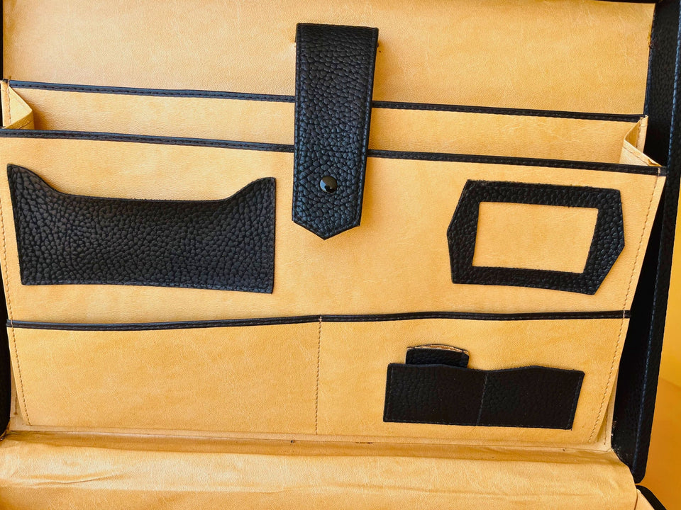 Vintage Black Leather Briefcase — Walden 200 With Keys & Pen