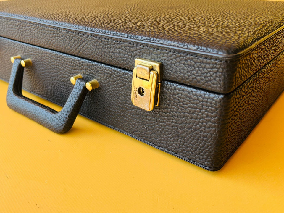 Vintage Black Leather Briefcase — Walden 200 With Keys & Pen