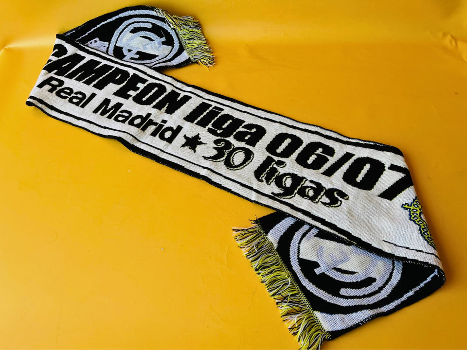 Real Madrid Rapid Wien and Atletico Barcelona vintage match scarves detail