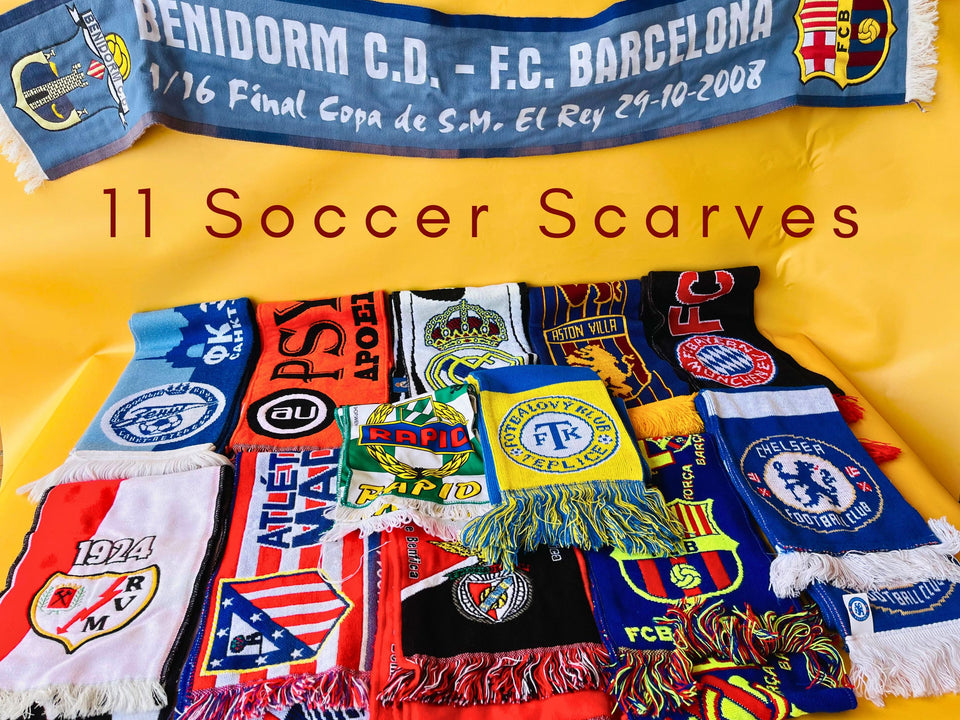 Lot of 11 original vintage football scarves collection overview