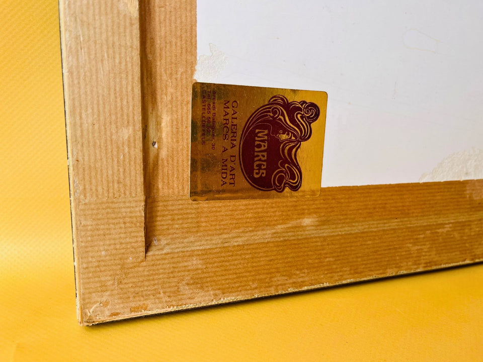 Black lacquer frame detail with Marcs a Mida label on back