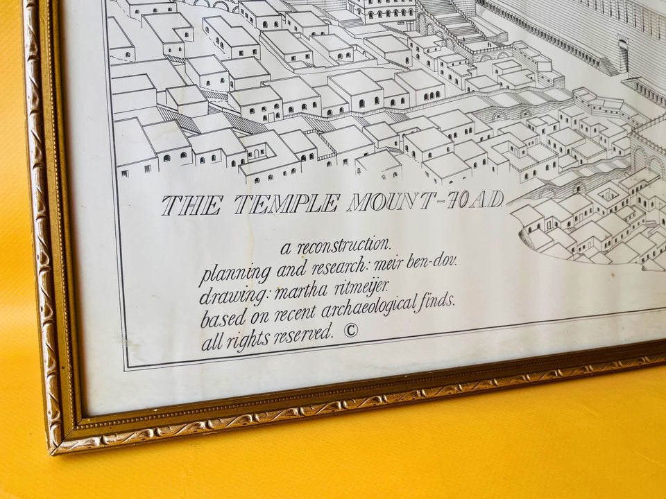 Vintage Temple Mount 70 AD Jerusalem Reconstruction Print — Framed