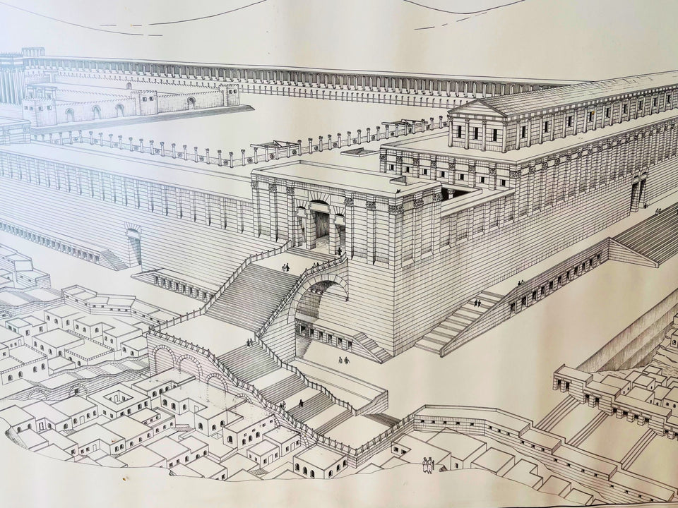 Temple Mount 70 AD print detail showing title and archaeologist credits