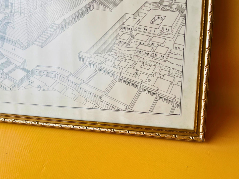 Vintage Temple Mount 70 AD Jerusalem Reconstruction Print — Framed