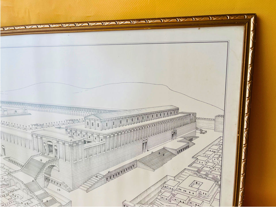 Vintage Temple Mount 70 AD Jerusalem Reconstruction Print — Framed