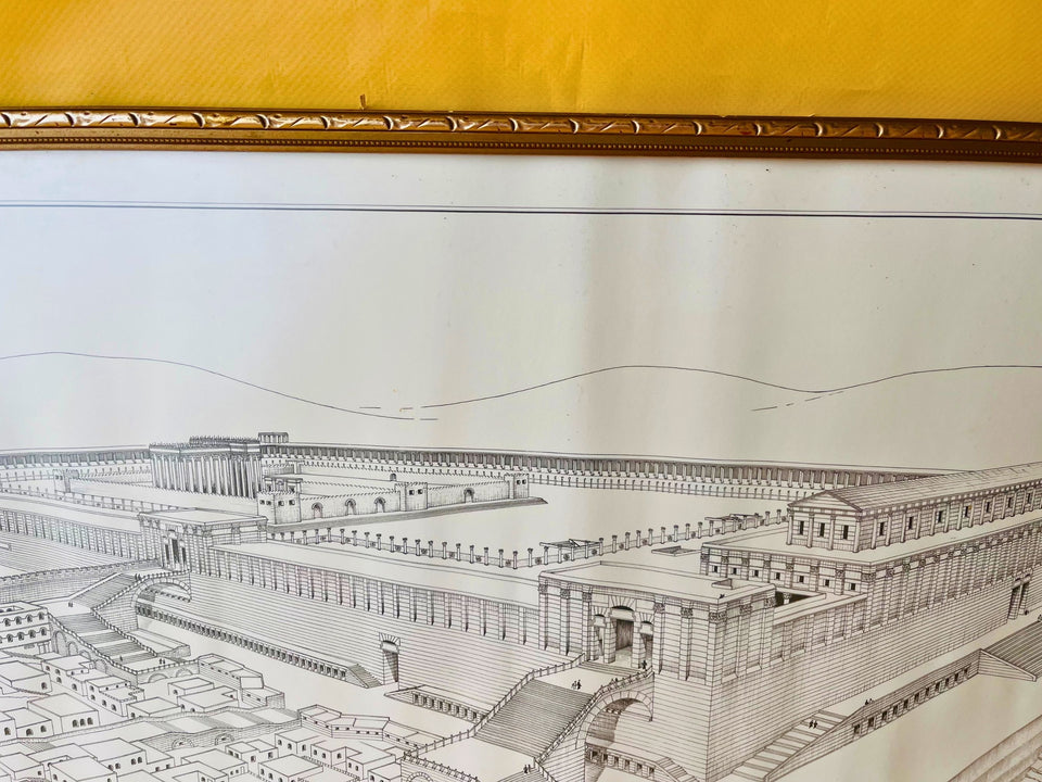 Vintage Temple Mount 70 AD Jerusalem Reconstruction Print — Framed