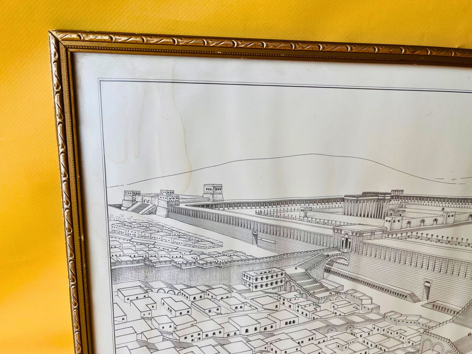 Vintage Temple Mount 70 AD Jerusalem Reconstruction Print — Framed