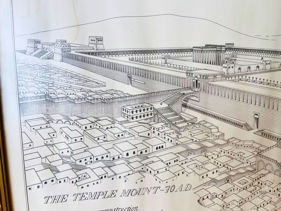Vintage Temple Mount 70 AD Jerusalem Reconstruction Print — Framed