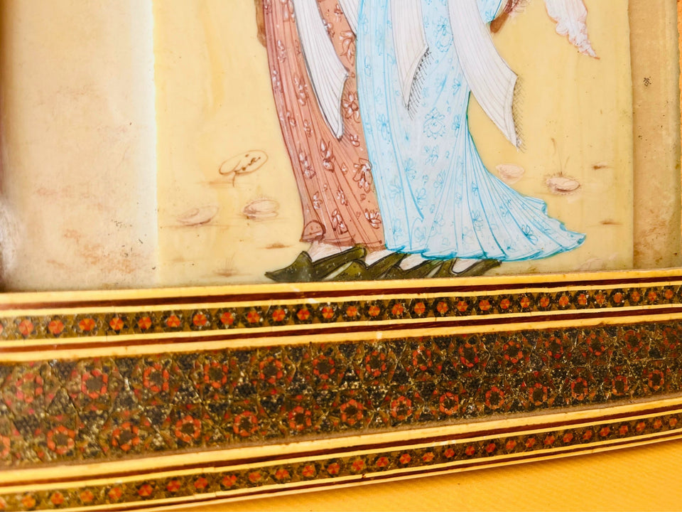 Persian miniature painting frame back showing hanging wire