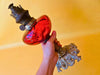 Antique Lempereur and Bernard oil lamp cranberry glass full view