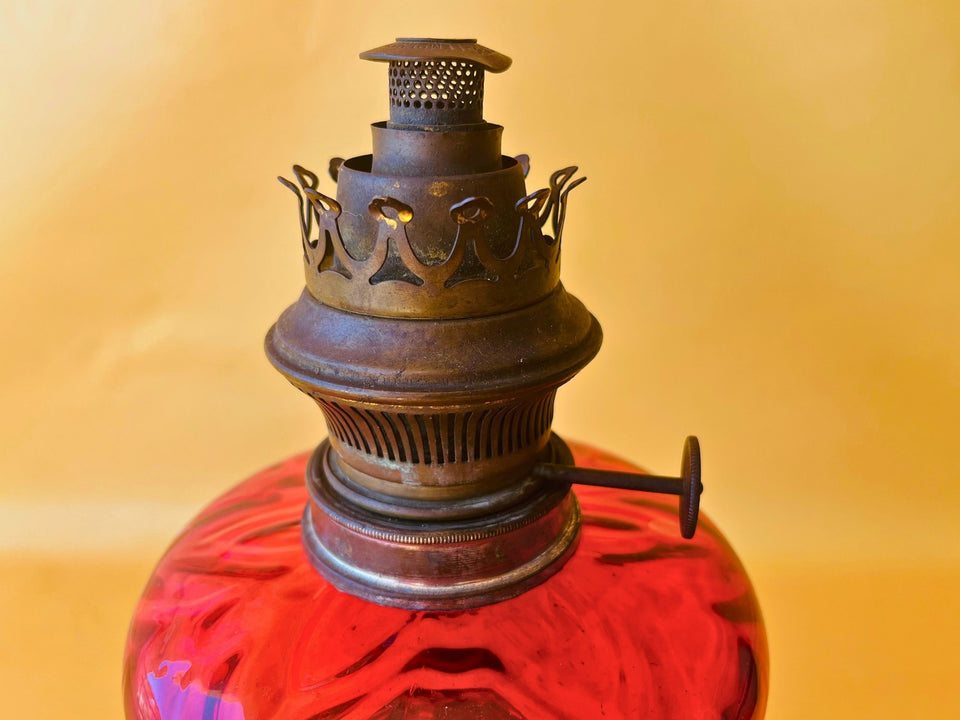 Antique Working Oil Lamp Lempereur and Bernard Cranberry Glass