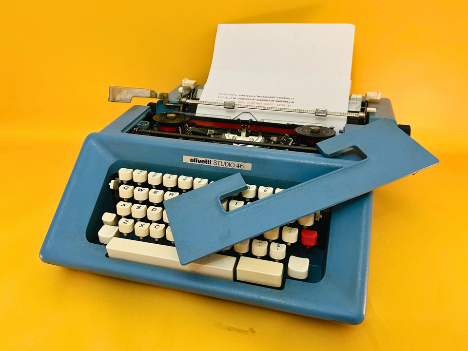 Working Typewriter Olivetti Studio 46 Blue Mint With Dust Cover