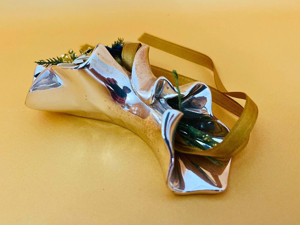 ARDE Italy Silver Plated Preserved Flower - Handmade Floral Jewelry - Vintage Italian Art