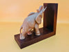 Vintage Wooden Elephant Bookend | Hand-Carved Animal Shelf Organizer | Rustic Desk Accessory