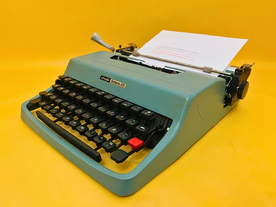 Olivetti Lettera 32 with Case | Iconic Seafoam Blue with Black Borders | The Writer’s Essential