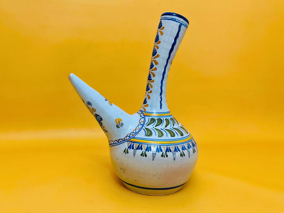 Spanish Talavera botijo traditional ceramic water jug display