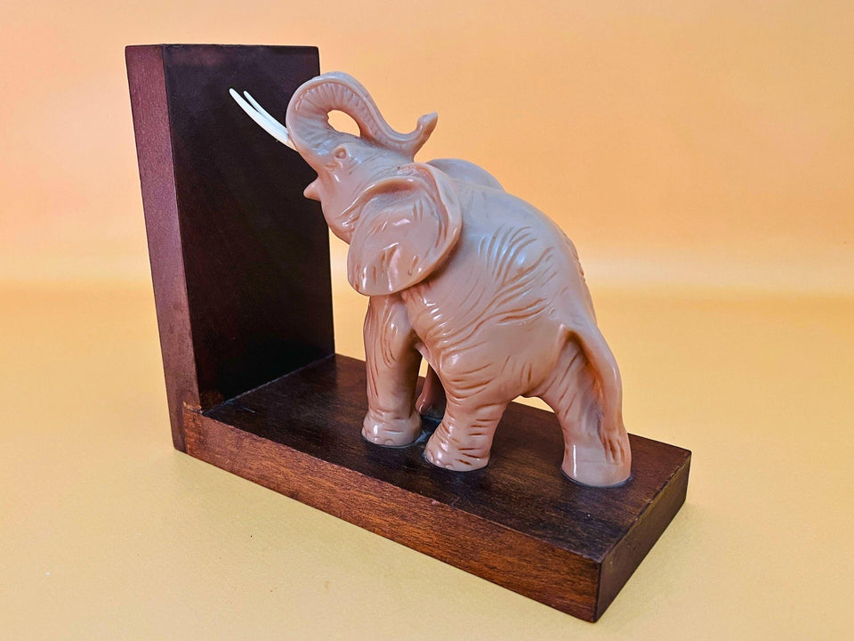 Vintage Wooden Elephant Bookend | Hand-Carved Animal Shelf Organizer | Rustic Desk Accessory