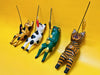Hand-Carved Wooden Cat Figurines (Set of 4) - Rustic Folk Art Sculptures - Small Animal Decor