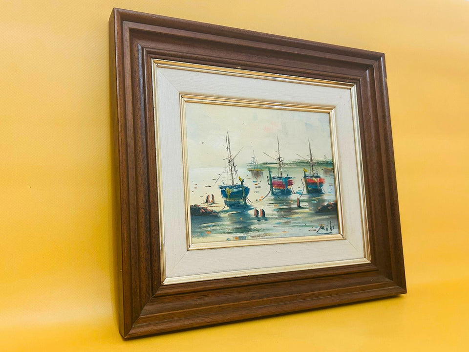 Vintage watercolor ship painting framed wall art display