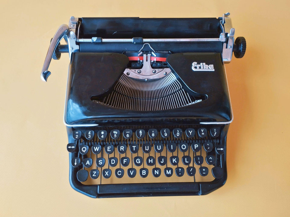 Erika keyboard detail QWERTY keys close-up metal typewriter