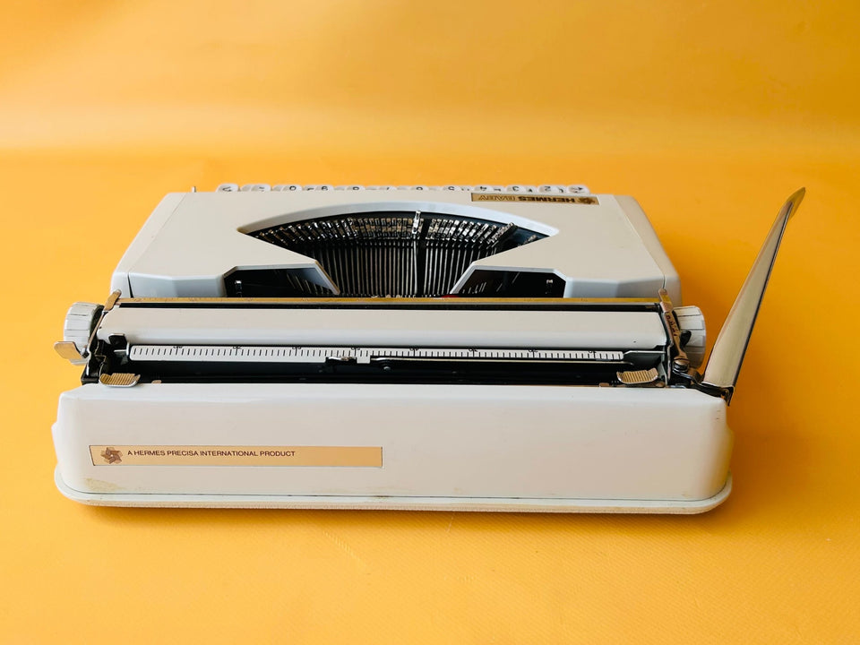 Working White Hermes Baby Typewriter | Swiss Ultra-Portable Typewriter with Case