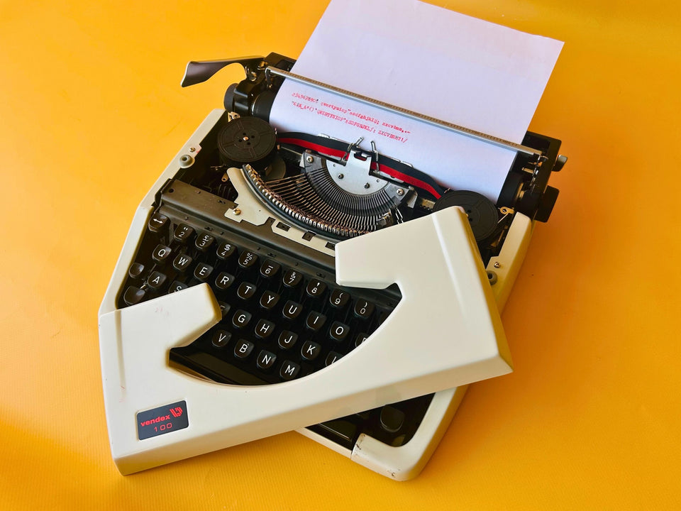Working Vendex 100 Typewriter with Case | White & Black Portable with Case