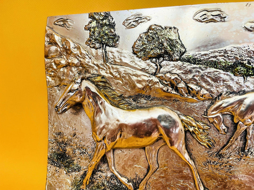 Bronze Equestrian Wall Plaque | 3D Horse Relief Art | Rustic Entryway Decoration