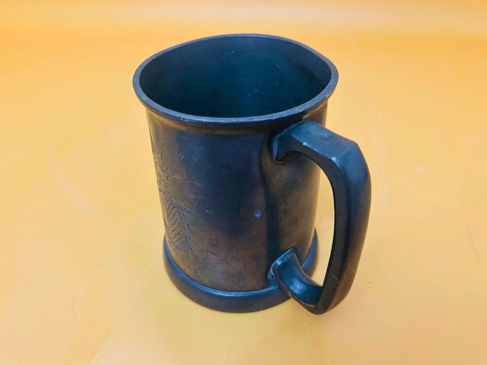 Vintage pewter tankards set display engraved dragon mugs
