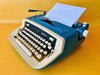 Imperial Safari Typewriter | Blue & White Portable Manual Typewriter | Spanish QWERTY | Serial S49 056912