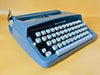 Working Brother Deluxe Typewriter | Blue Portable Manual Typewriter with Case | AZERTY