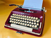 Working Maritsa 22 Typewriter | Burgundy Red Portable Manual Typewriter with Original Red Case | Spanish QWERTY
