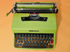 Olivetti lettera 32 typewriter special edition green color close shot of keyboard qzerty